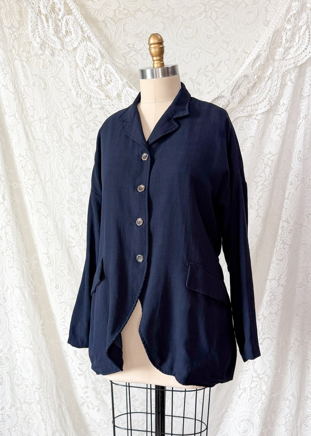 Hannoh Wessel Navy Blue Wool Blend Blazer Jacket with Ribbon Waist (38 F or M)