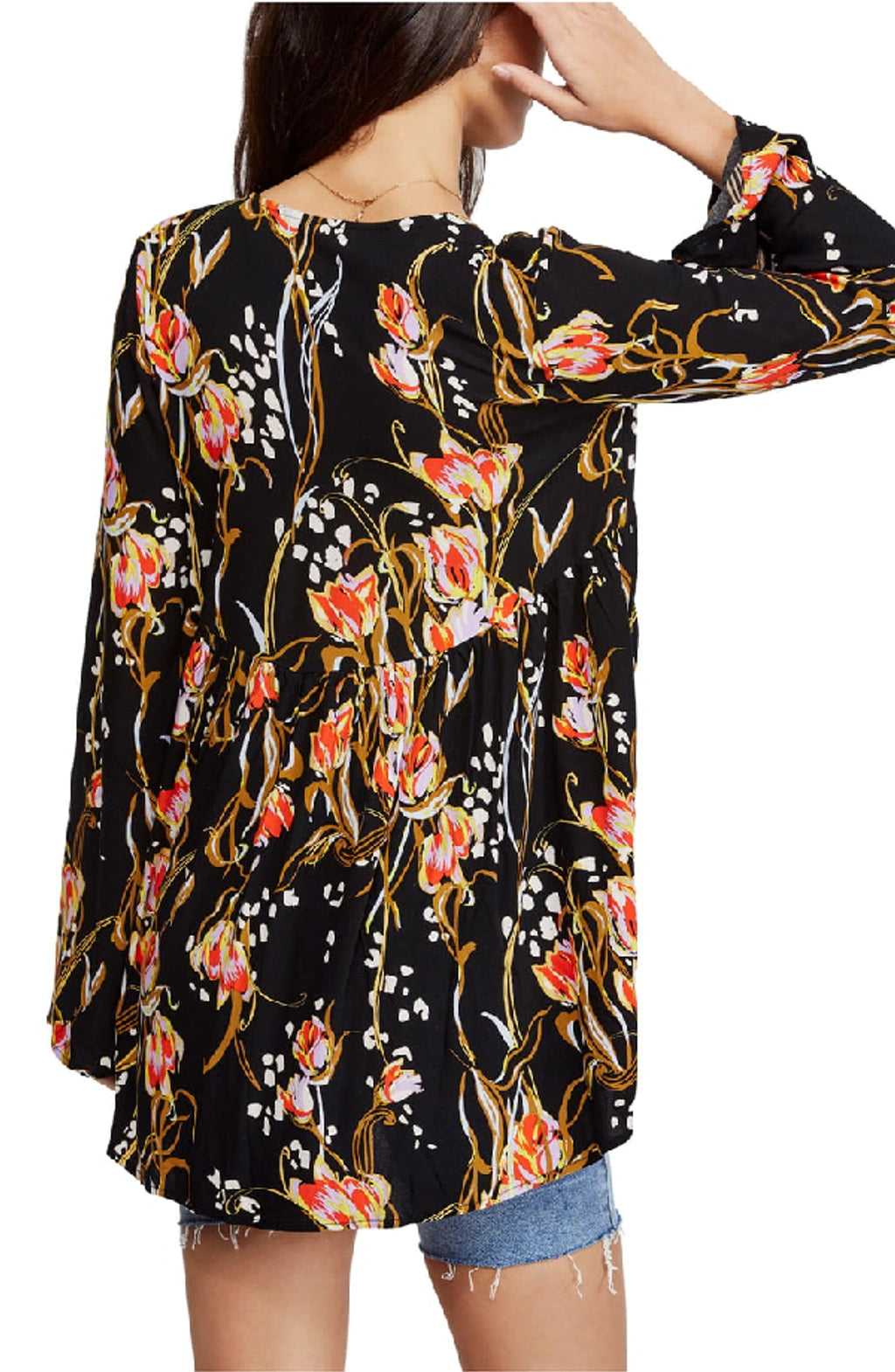 Free People Bella Printed Black Floral Tunic (M)