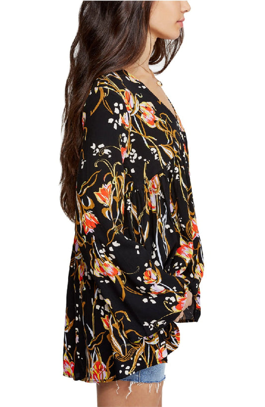 Free People Bella Printed Black Floral Tunic (M)