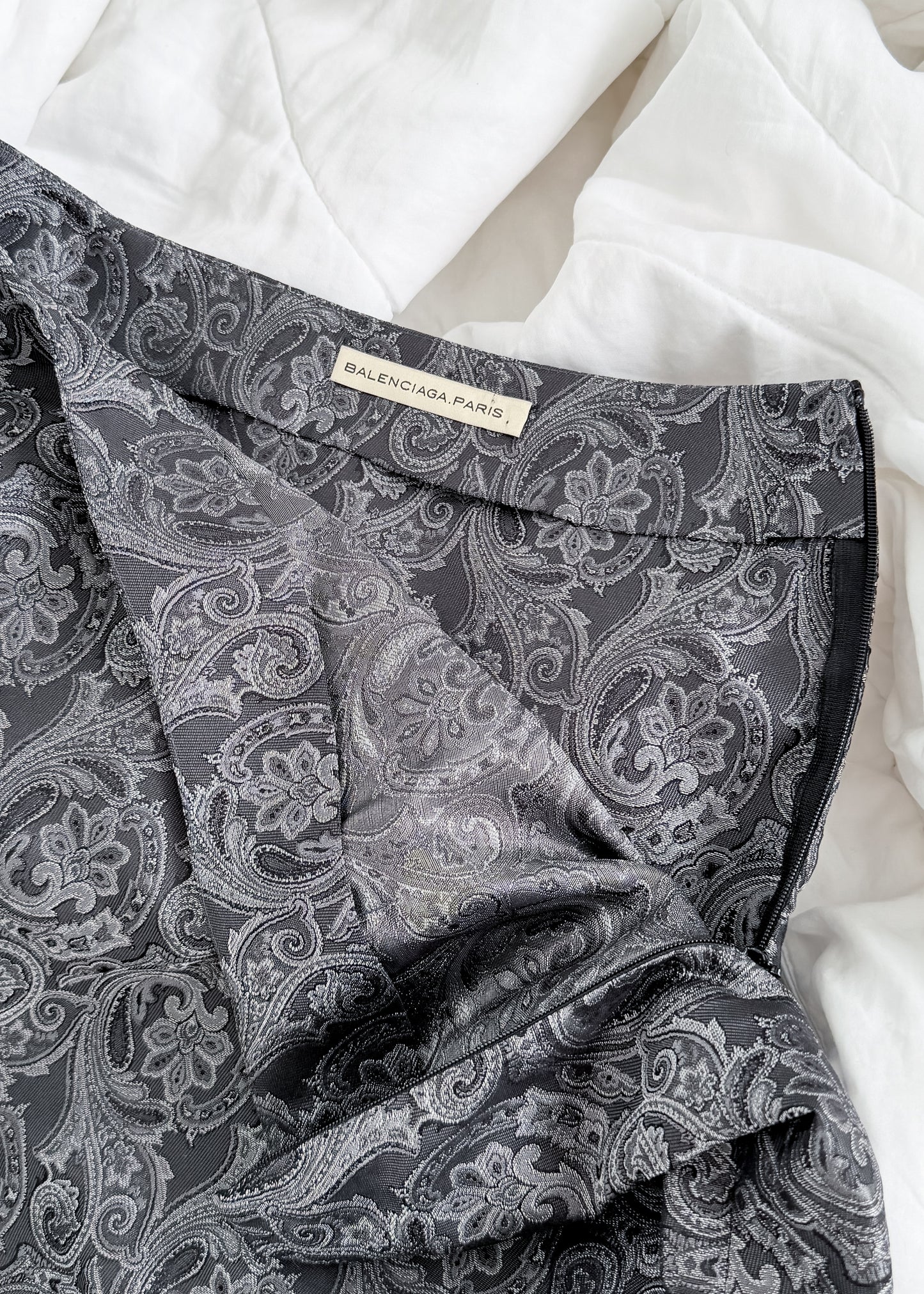 Balenciaga Gray Silver Jacquard 100% Silk Mini Skirt (38 or US 6)