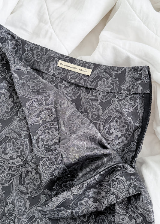Balenciaga Gray Silver Jacquard 100% Silk Mini Skirt (38 or US 6)