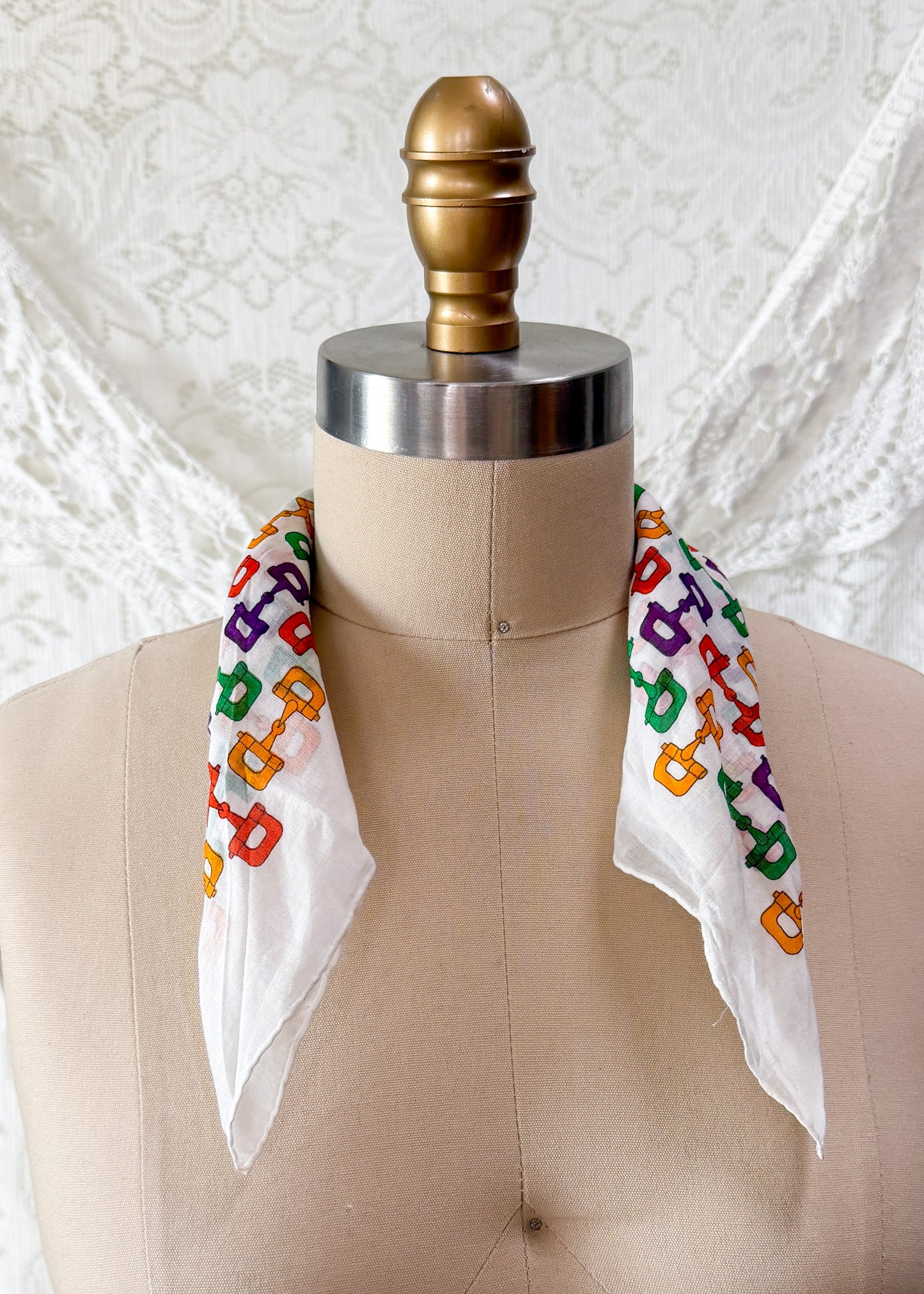 Vintage Gucci Horsebit Cotton Handkerchief Scarf