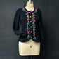 Vintage 70s Tally-Ho Floral Embroidered Hand Knit Cardigan Sweater (S)