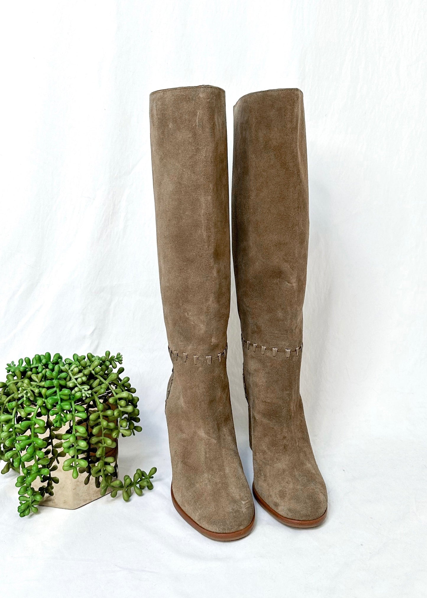 Tory Burch Contraire Suede Leather Stitched 90mm River Rock Boots (6.5)