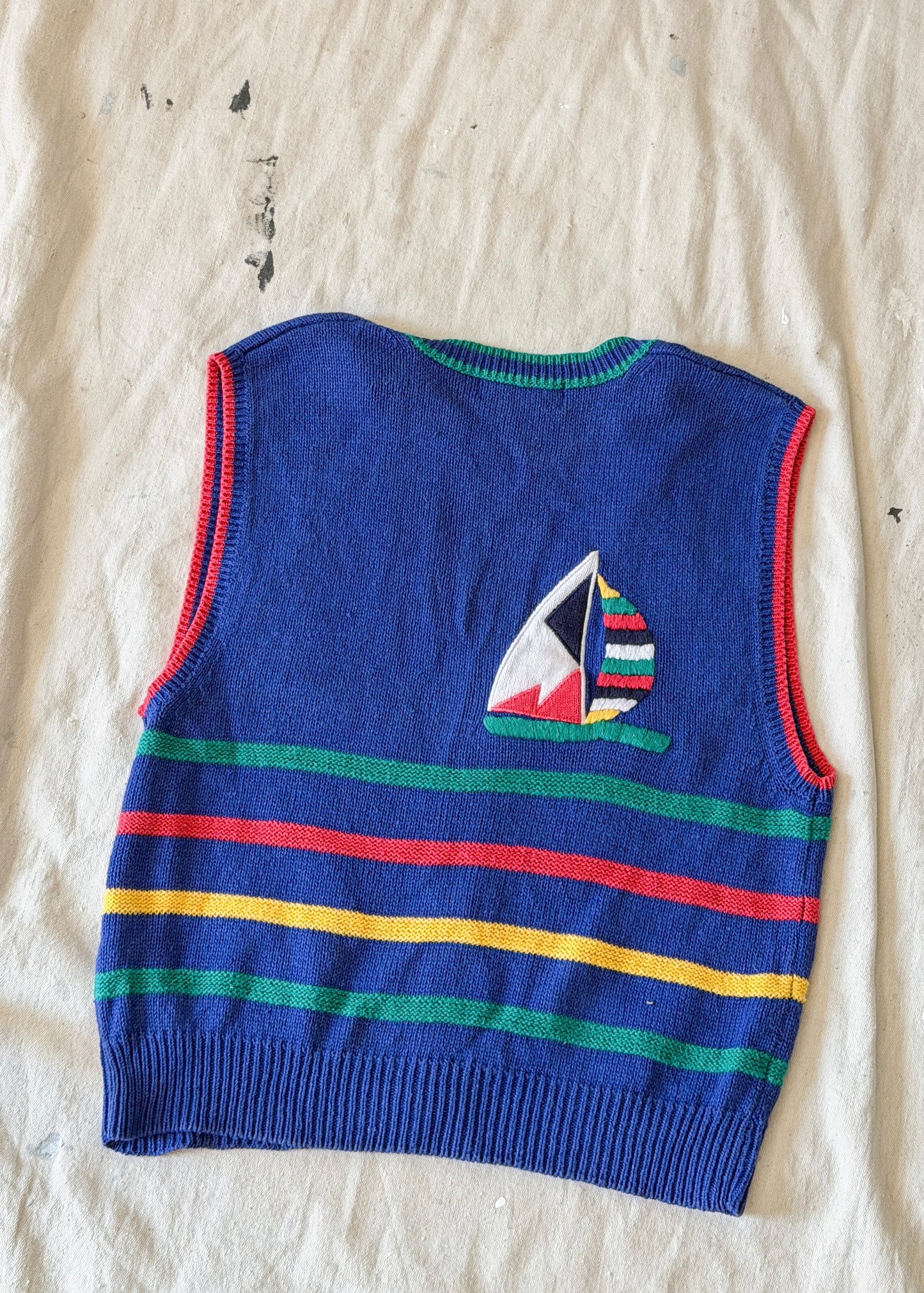 Vintage Robert Scott LTD Embroidered Sailboat Nautical Knit Sweater Vest (M)