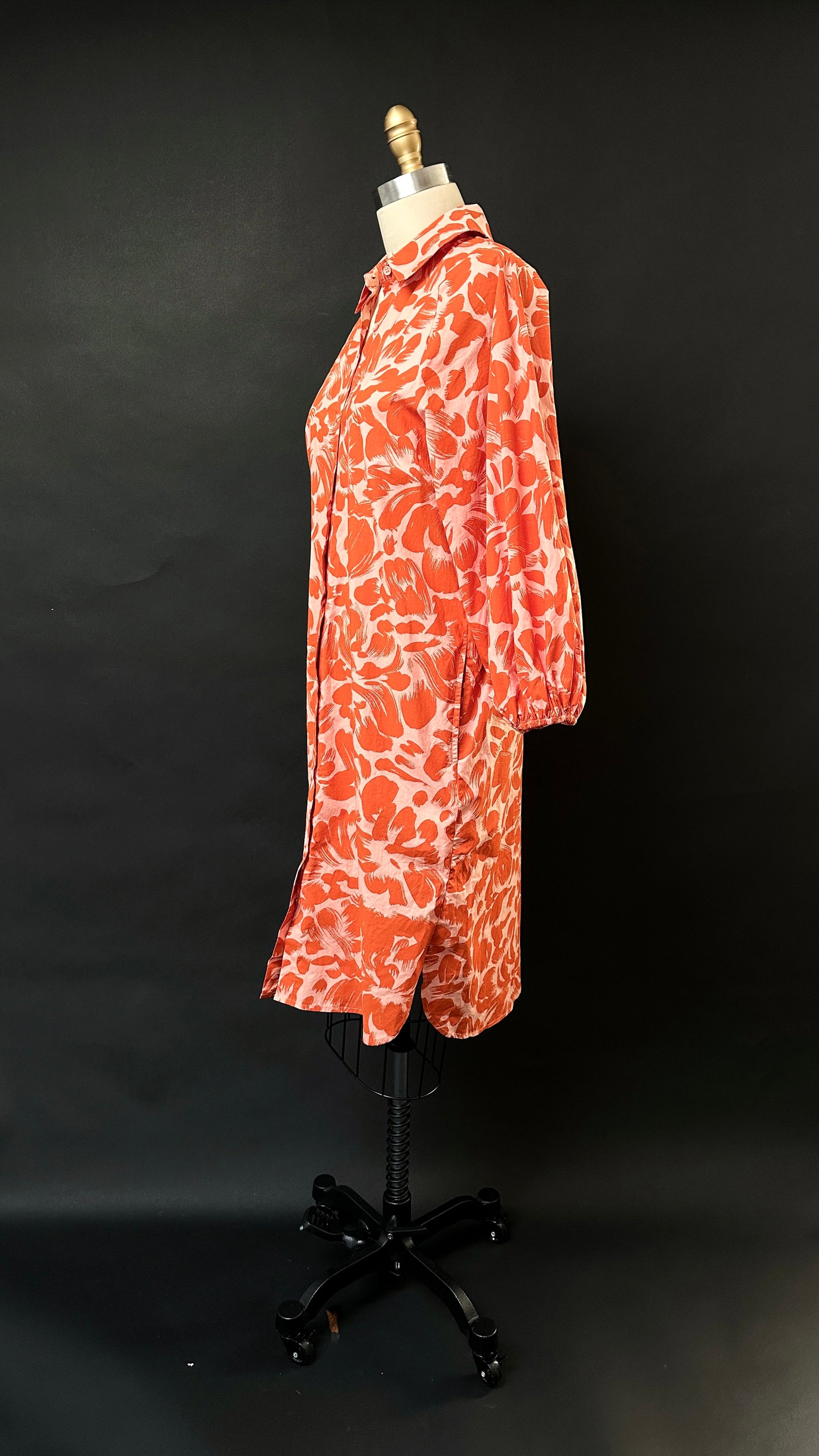 Essentiel Antwerp Salmon Orange / Pink Print Bemerald Cotton Shirt Dress