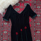Vintage 00s JSC Black Velvet Red Floral Applique Dress (US 12)
