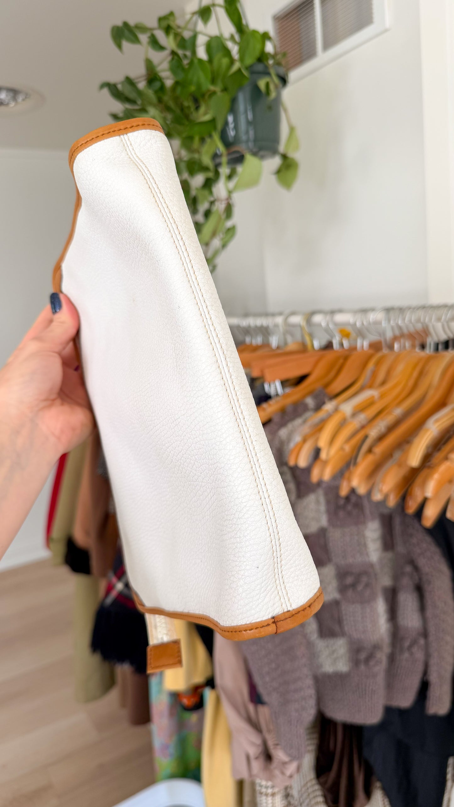 Vintage 80s Celine White & Brown Leather Pouch Clutch Purse