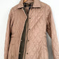 L.L. Bean Khaki Light Brown Quilted Green Corduroy Trim Riding Chore Jacket