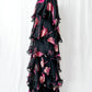 Vintage Russell Trusso Black Silk Embellished Tiered Dress (L/XL)