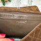 Vintage Chanel Brown Suede Quilted Matelassé Silver Turnlock Tote Purse