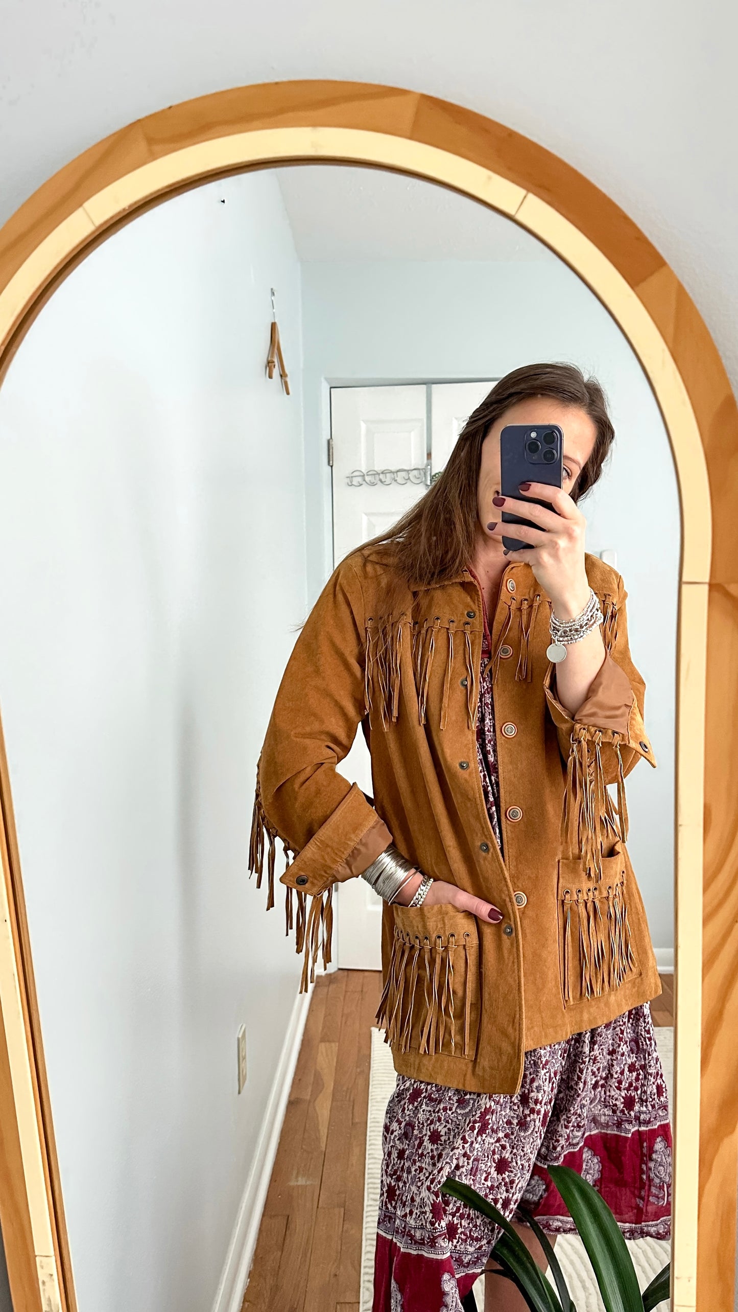 Brown Suede Leather Fringe Western Jacket (M)