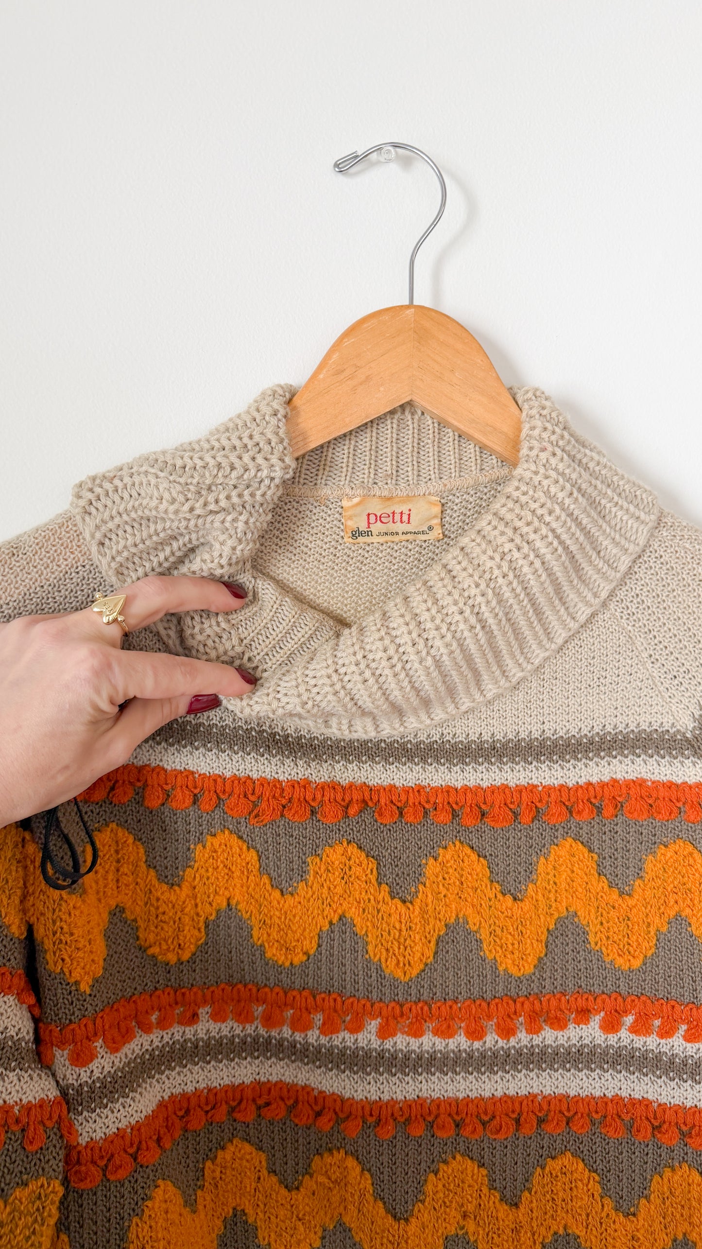 Vintage 70s Petti Glen Orange Brown and Yellow Knit Top (M)