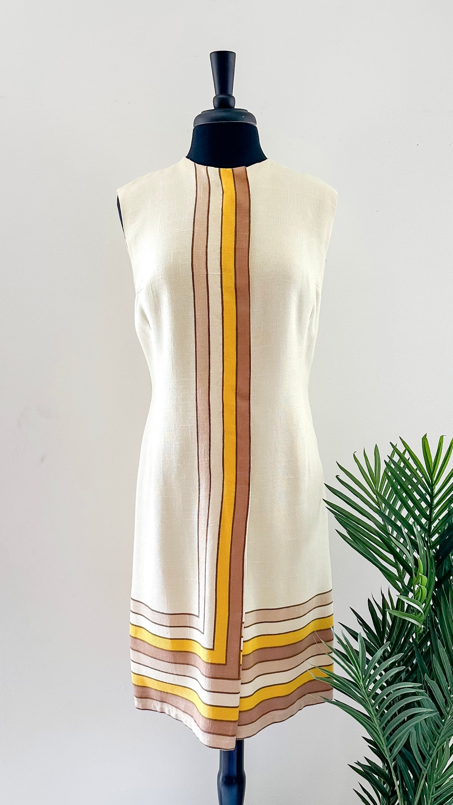 Vintage 1960’s Cream Striped Zipped Front Dress (8)