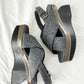 Marni Gray Wool Felt Cross Front Square Toe Sculptural Wedges (39 or 8.5)