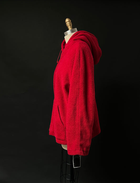 NEW Vintage 90s Sandro Fuzzy Red Hooded Coat (L)