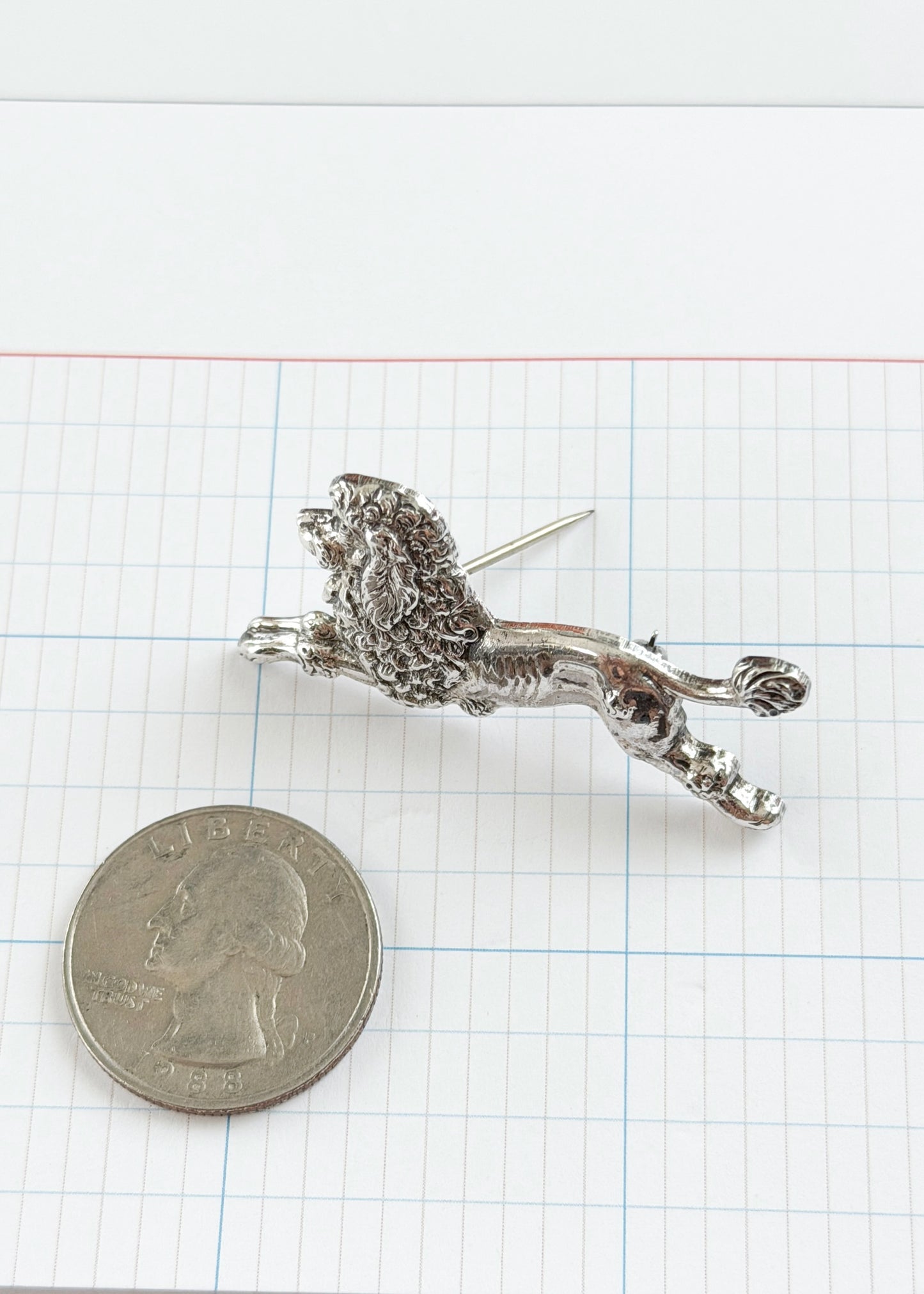 Vintage Beau Sterling Silver Standard Poodle Dog Brooch  Mid-Century Animal Pin