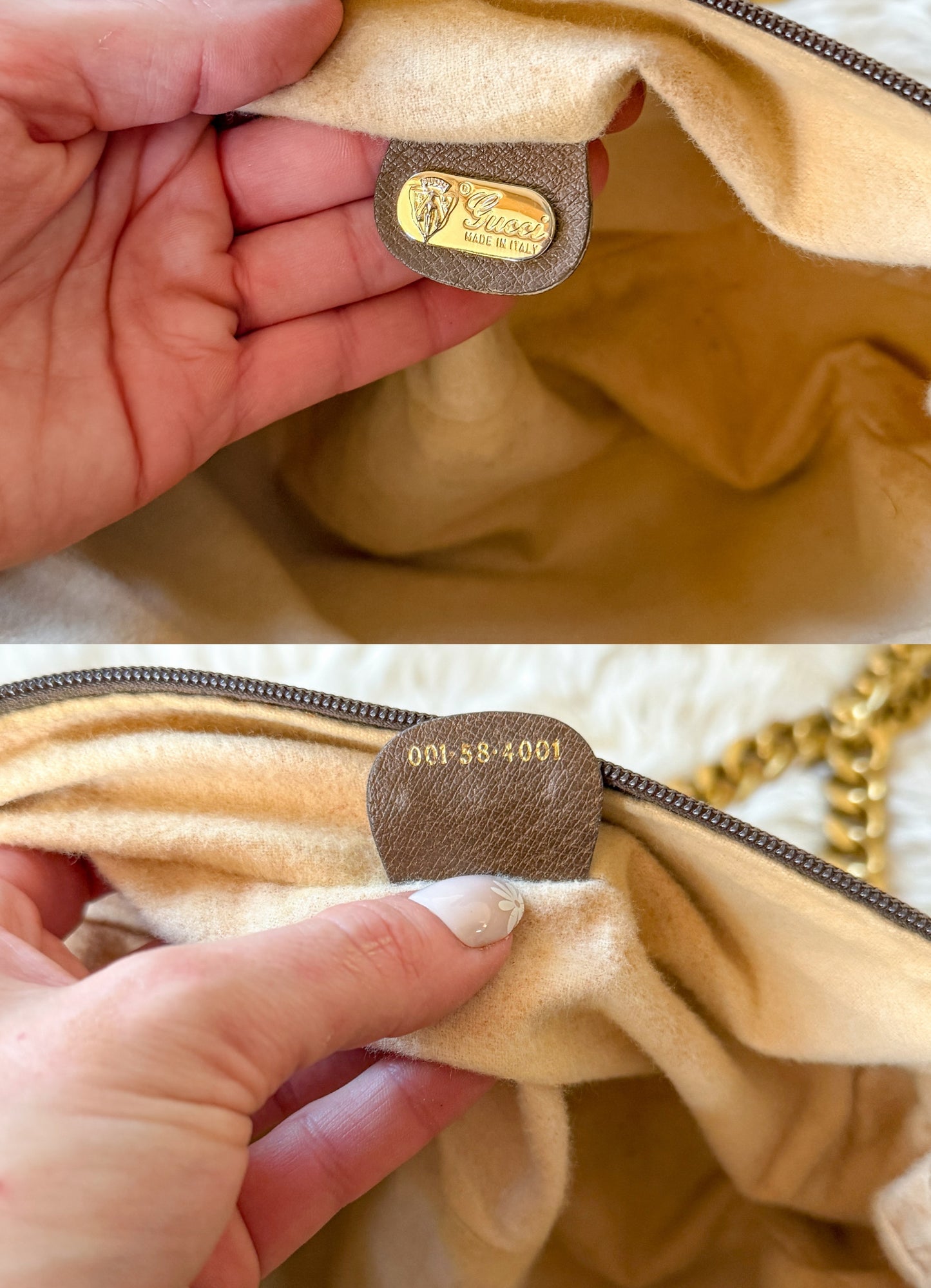 Vintage 80s Gucci Sherry Line GG Brown Shoulder Bag Purse + Gold Shoulder Chain