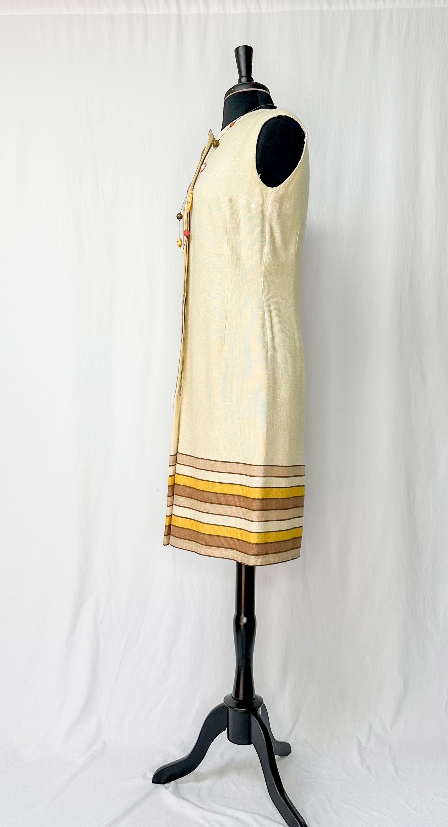 Vintage 1960’s Cream Striped Zipped Front Dress (8)