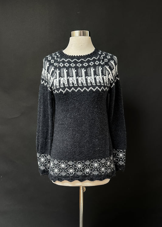 Gray and White Alpaca Knit Sweater (S)