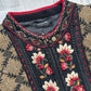 Icelandic Designs Brown & Black Floral Embroidered Wool Zip Knit Jacket Sweater (XL)