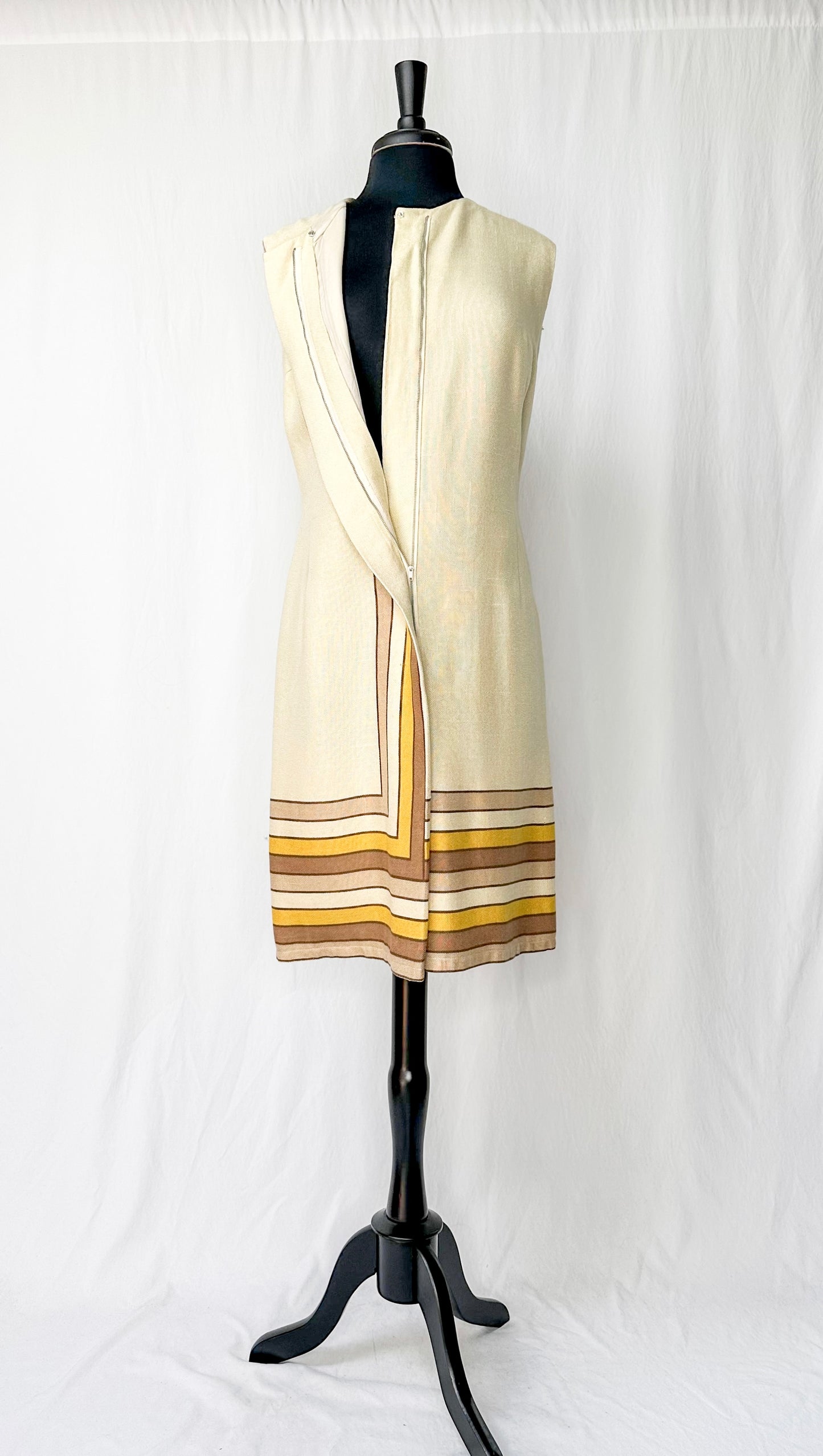 Vintage 1960’s Cream Striped Zipped Front Dress (8)