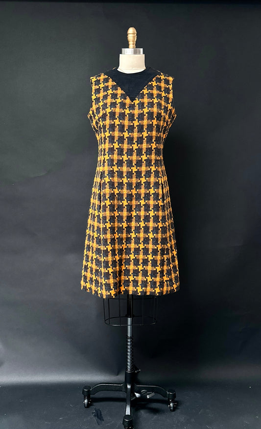 Vintage 60s Kenny Classics Golden Yellow Check Sheath Dress