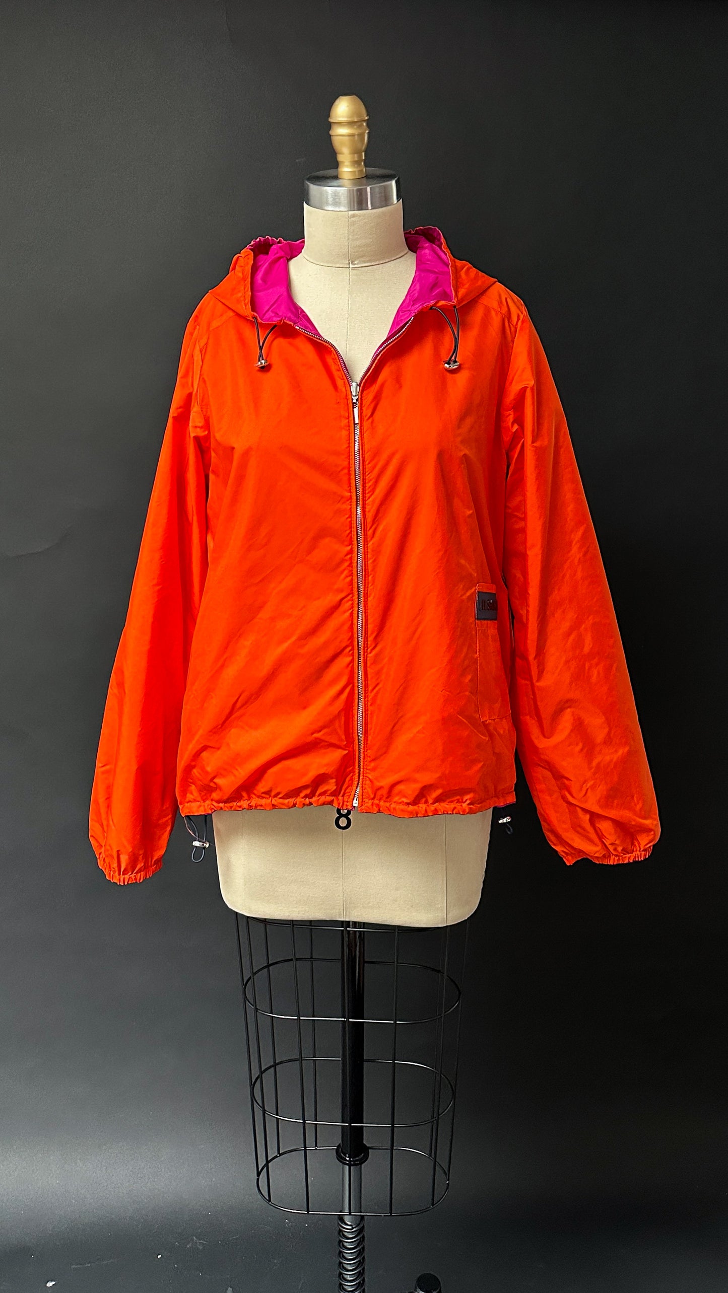 Jil Sander Magenta and Orange Reversible Hooded Wind Breaker Nylon Jacket