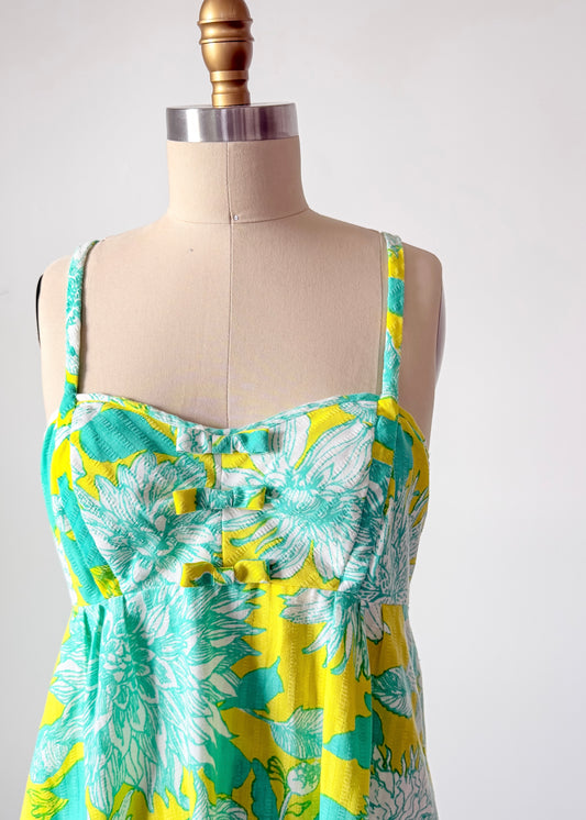 Vintage 60s 70s Lilly Pulitzer Green & Yellow Floral Dress (8 or M)