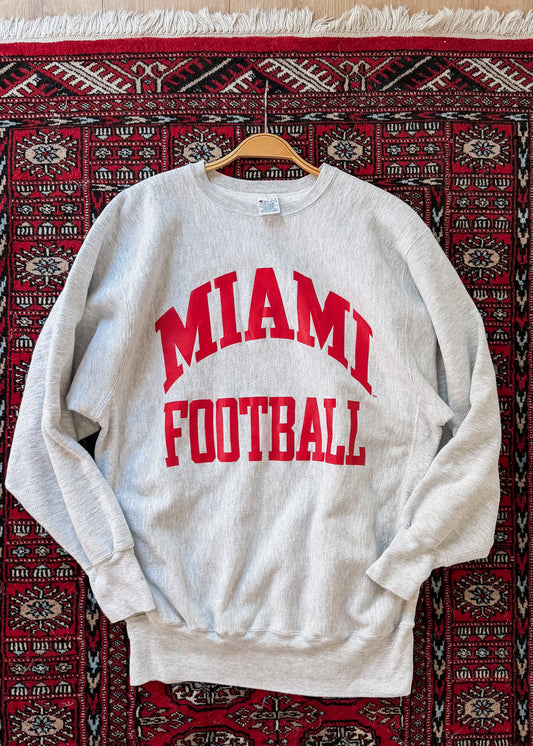 Vintage 90s Champion Reverse Weave Miami Football Sweatshirt Gray XXL USA