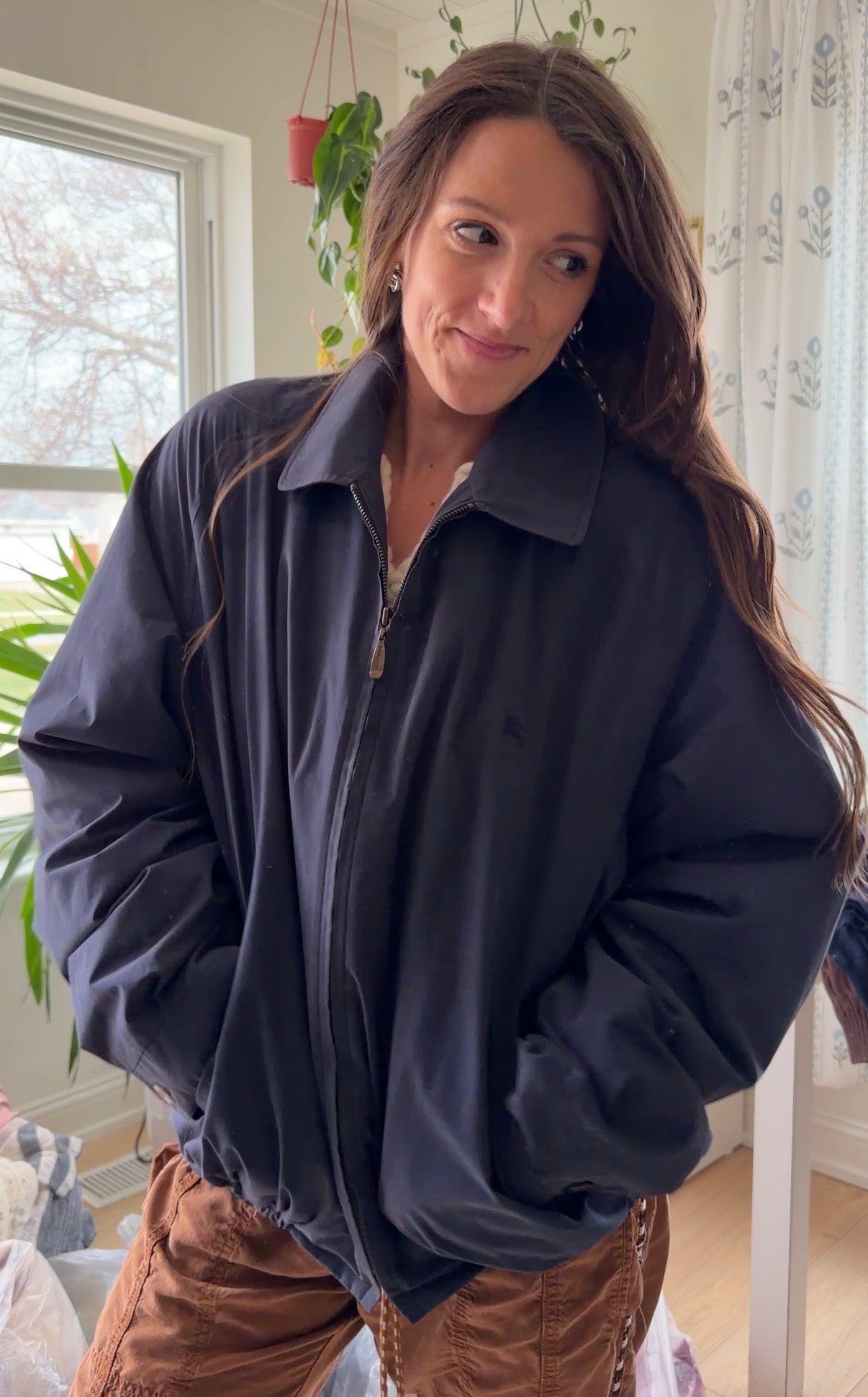 Vintage 90s Burberry Harrington Navy Cotton Windbreaker Spring Men's Jacket (XL)