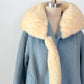 Vintage 60s Lilli Ann Powder Blue Cream Mink Collar Swing Coat