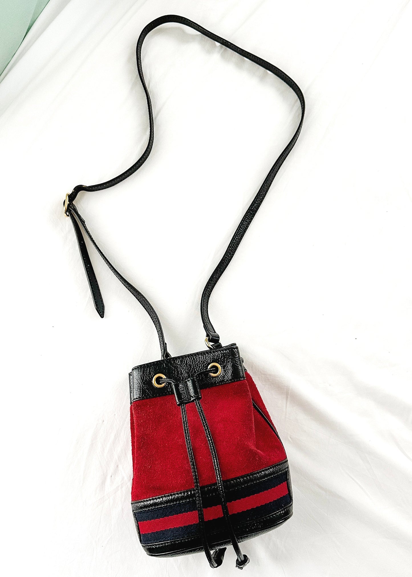 Vintage Gucci Small Ophidia Red Suede Bucket Bag Purse