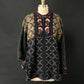 Icelandic Designs Brown & Black Floral Embroidered Wool Zip Knit Jacket Sweater (XL)