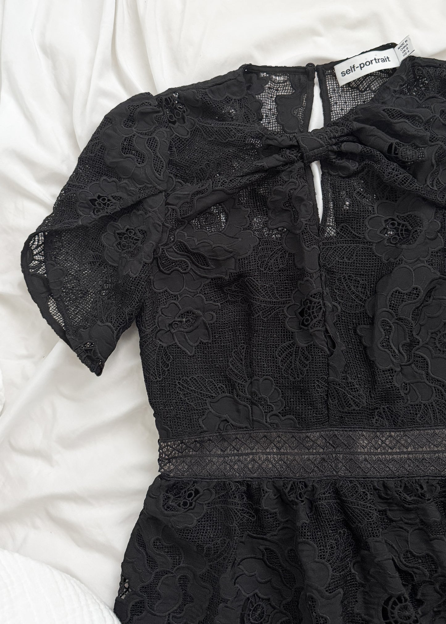 Self-Portrait Black Lace Cap Sleeve Mini Dress (US 4)