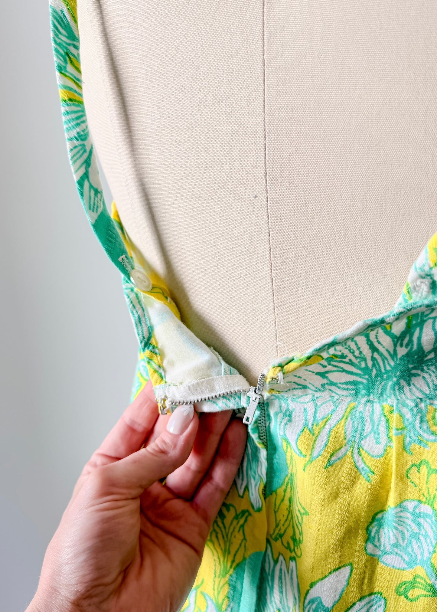 Vintage 60s 70s Lilly Pulitzer Green & Yellow Floral Dress (8 or M)