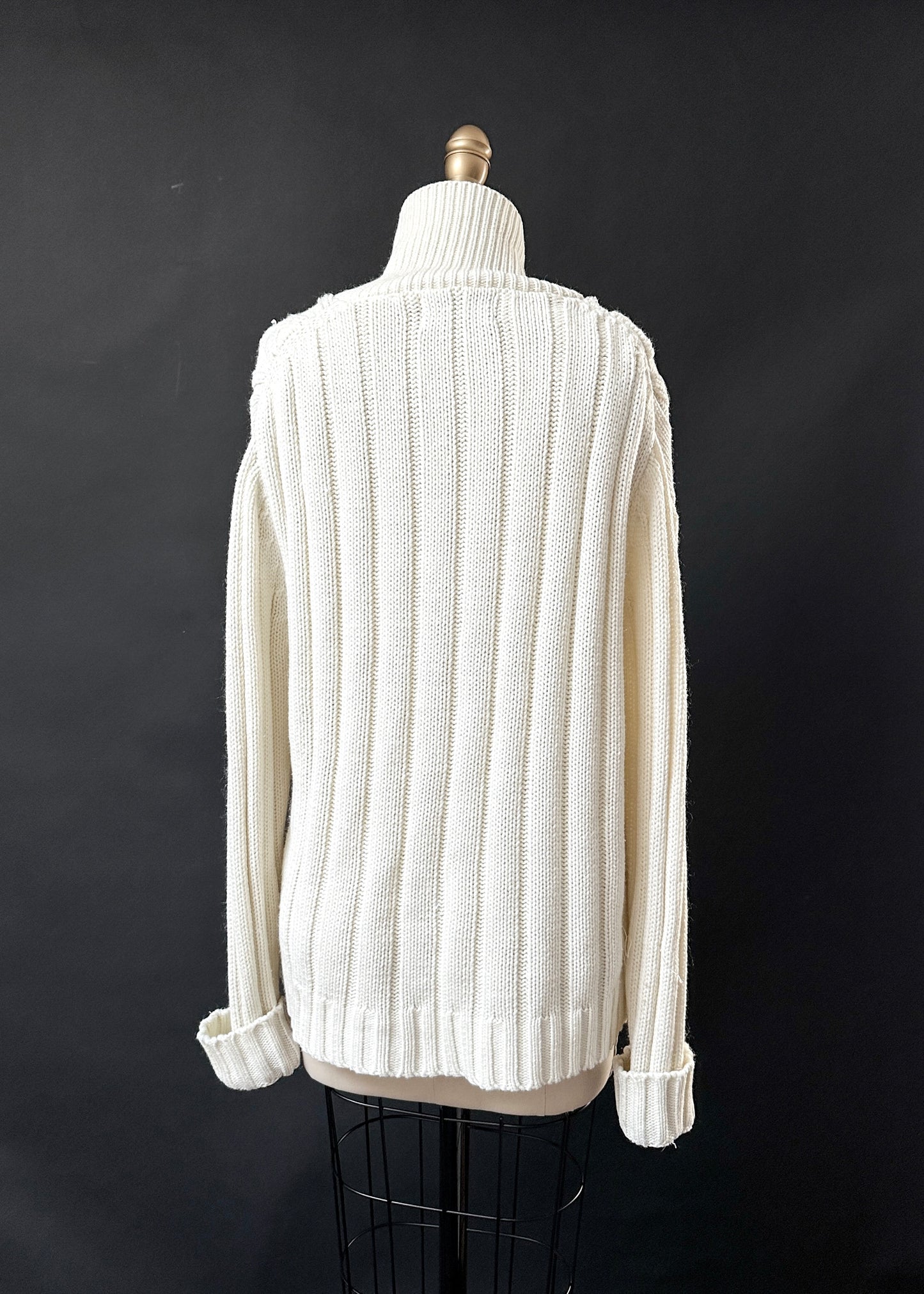 Vintage 70s Sears Cream Acrylic Fisherman’s Sweater Cardigan