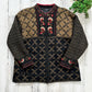 Icelandic Designs Brown & Black Floral Embroidered Wool Zip Knit Jacket Sweater (XL)