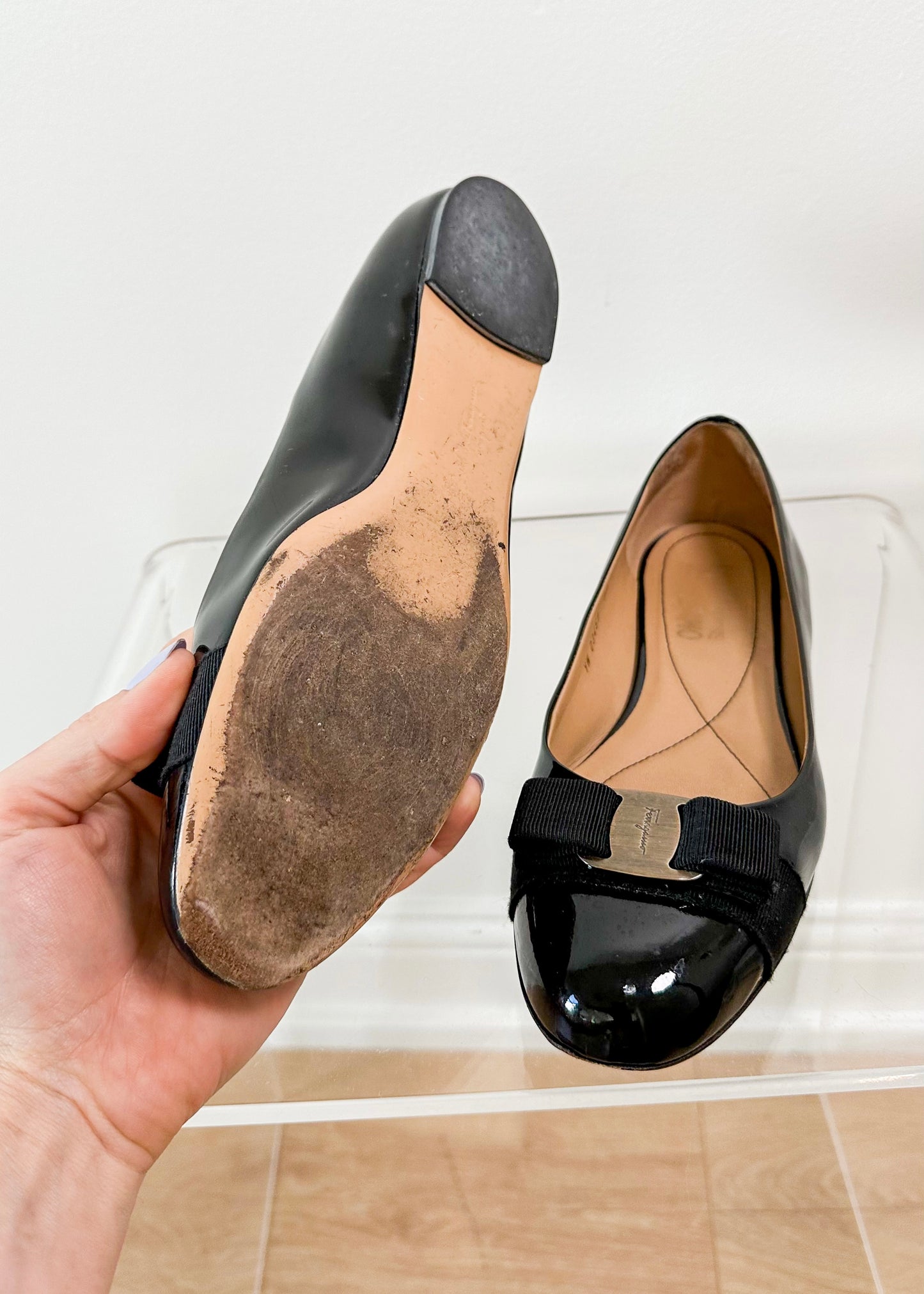 Ferragamo Varina Black Patent Leather Bow Ballet Flats (9 - 9.5)