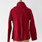 Aran Carraig Donn Irish Cranberry Red 100% Merino Wool Button Knit Sweater