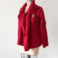 Aran Carraig Donn Irish Cranberry Red 100% Merino Wool Button Knit Sweater