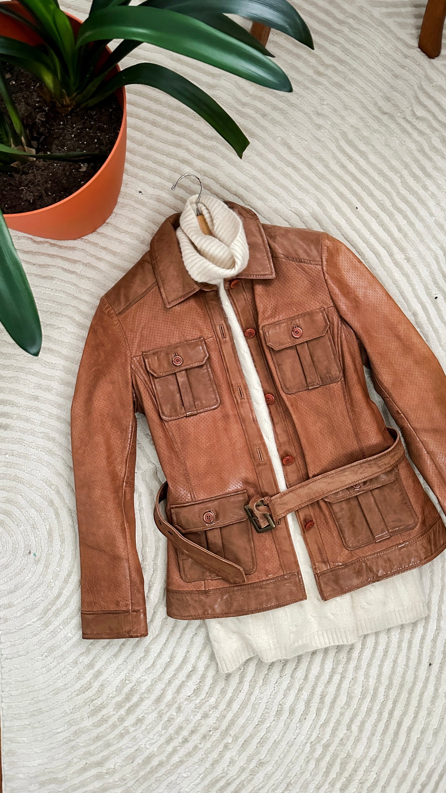 Vintage Scully Light Brown Belted Leather Jacket (S)