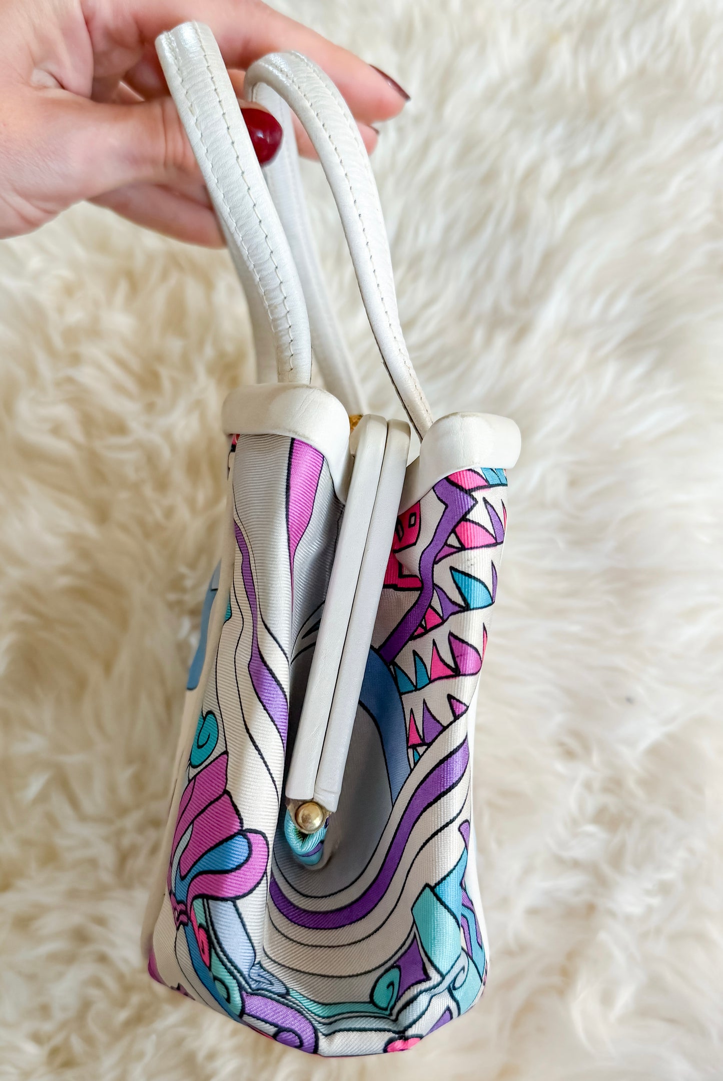 Emilio Pucci by Jana 1960s RARE Abstract Silk and Leather Top Handle Purse