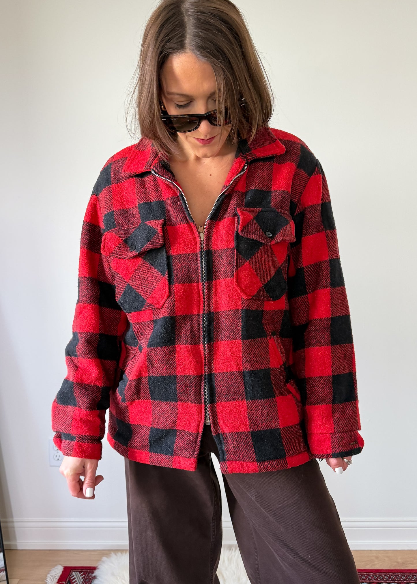 Vintage Marc Richards Classic Buttalo Plaid Sherpa Fleece Lined Insulated Jacket (M)