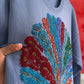 Vintage One-of-a-Kind Peacock Bead Embroidered Hanes Pullover Fleece Sweatshirt (L)