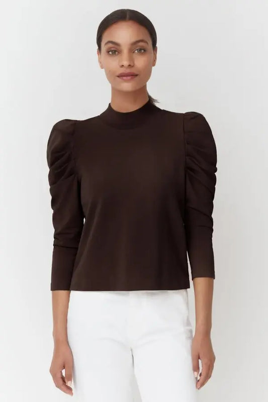 Cuyana Chocolate Brown French Terry Puff Sleeve Sweatshirt Top (M)