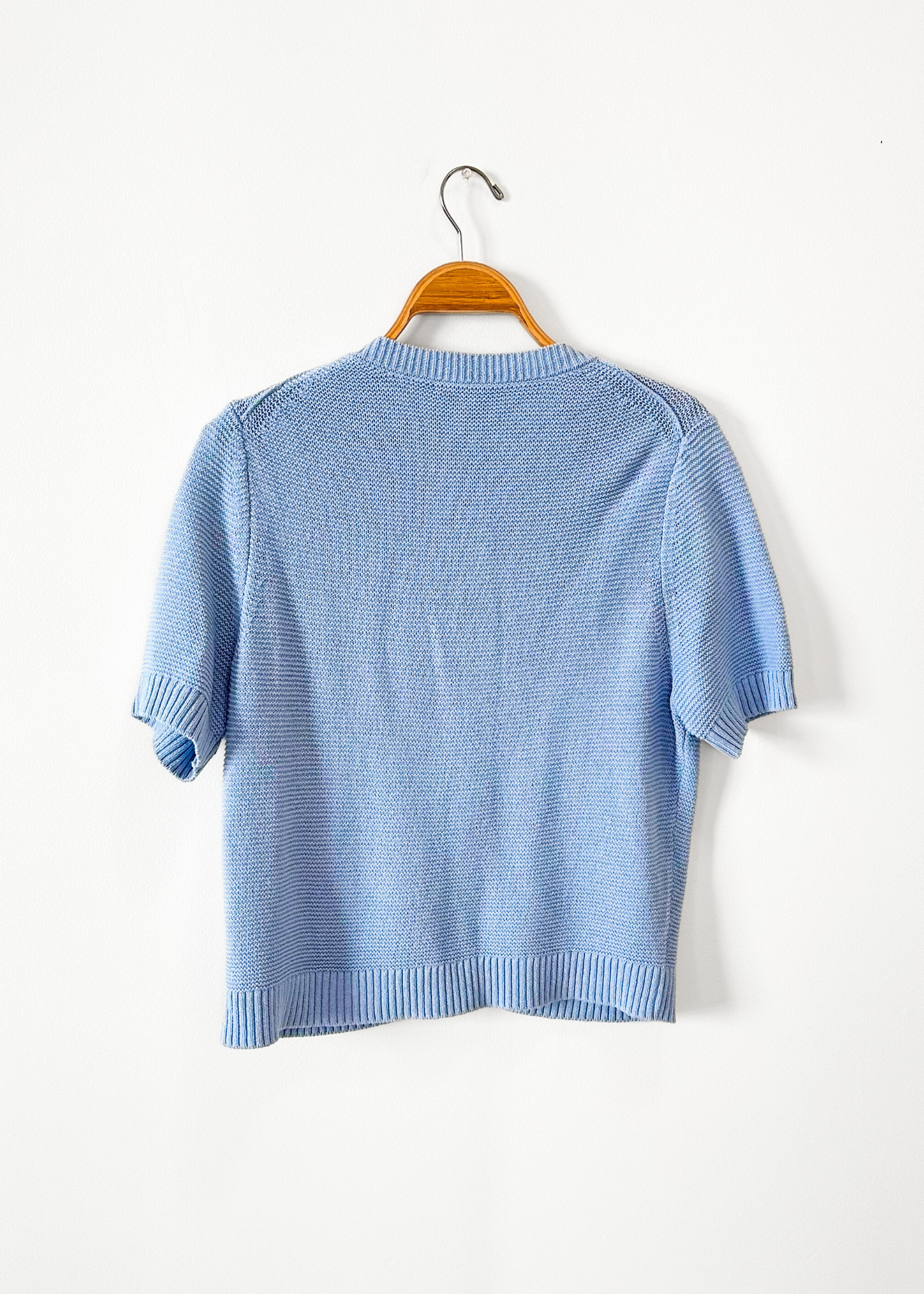 Alex Mill Elle Short Sleeve Knit Cardigan Sweater in Hydranga Blue (XL)