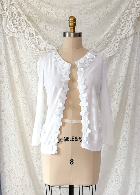 Michael Simon White Sequin Disc Embellished Cardigan (S)