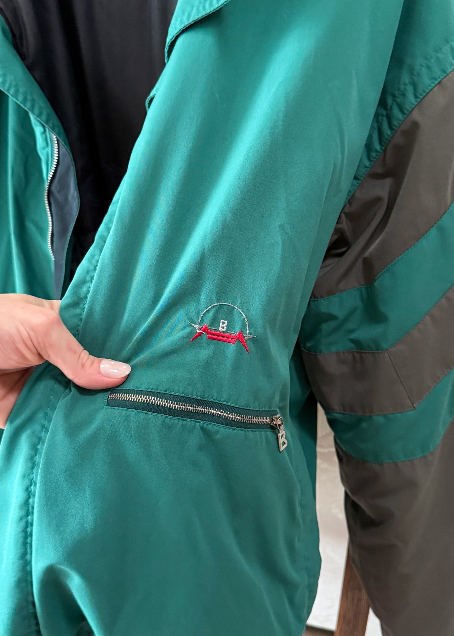 Vintage 80s Bogner Teal Gray Winter Ski Jacket (XL)