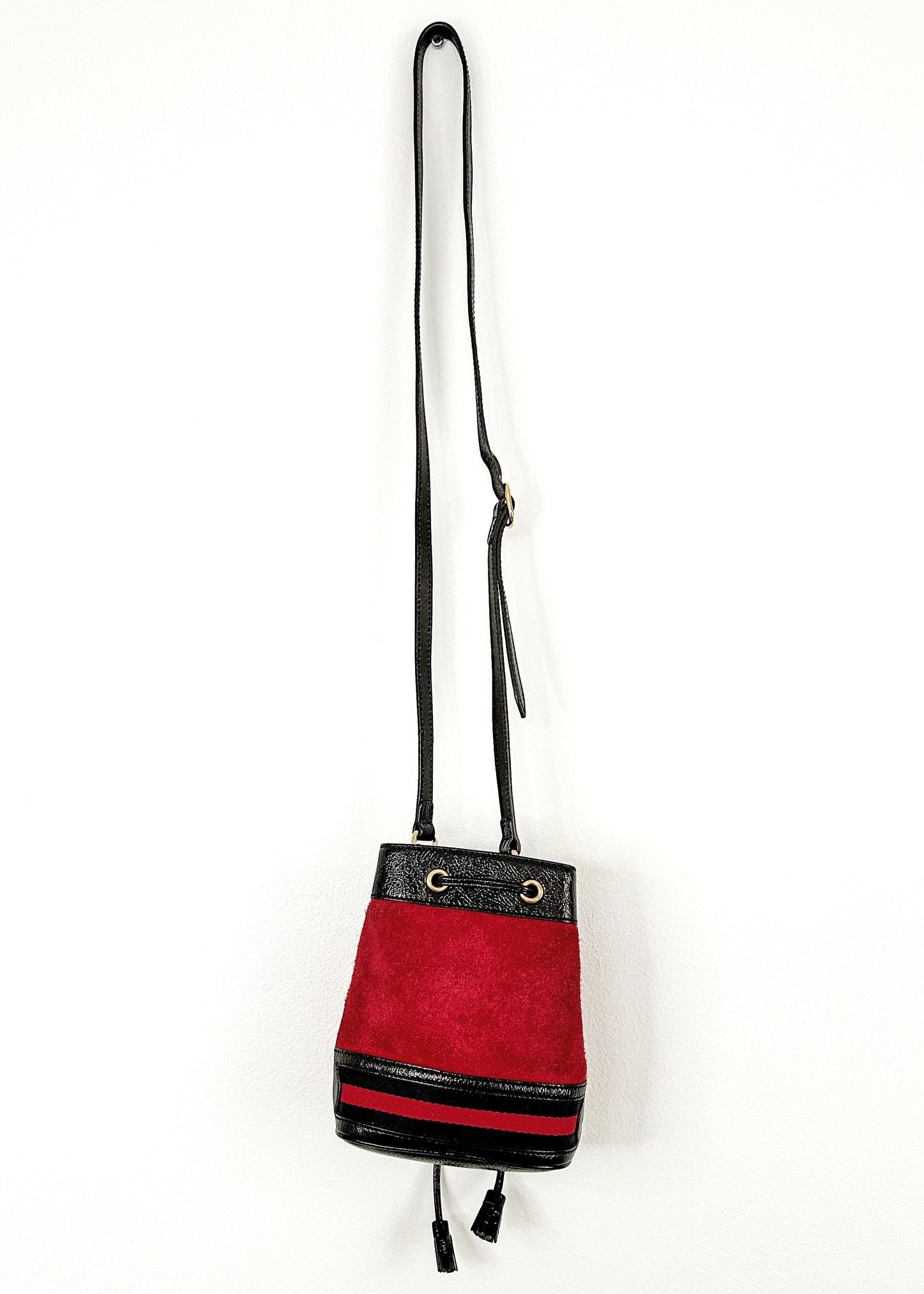 Vintage Gucci Small Ophidia Red Suede Bucket Bag Purse